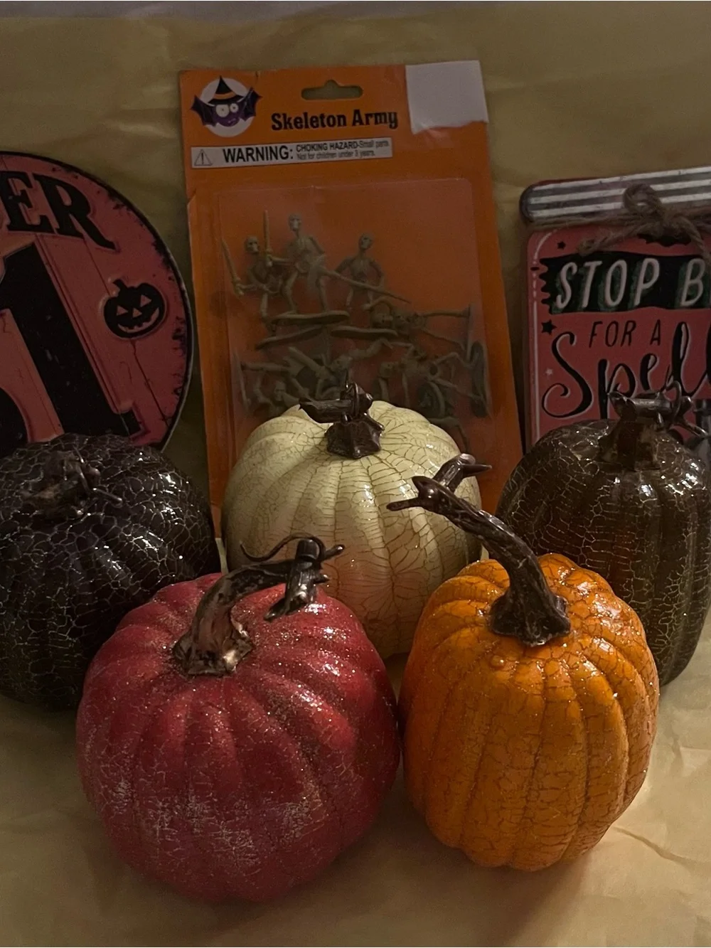 Happy Halloween 🎃 Festive Crackle Ceramic Pumpkin Set - Orange, White, Red, Brow